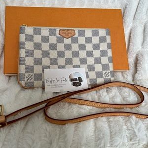 Authentic Louis Vuitton Double Zip Pouchette Damier Azur